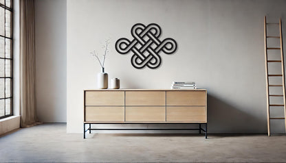 Endless Knot Metal Art, Feng Shui Decor, Longevity Gift, Health Sign, Tibetan Knot Decor, Sacred Geometry Wall Art - BlackIvyCraft