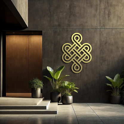 Endless Knot Metal Art, Feng Shui Decor, Longevity Gift, Health Sign, Tibetan Knot Decor, Sacred Geometry Wall Art - BlackIvyCraft