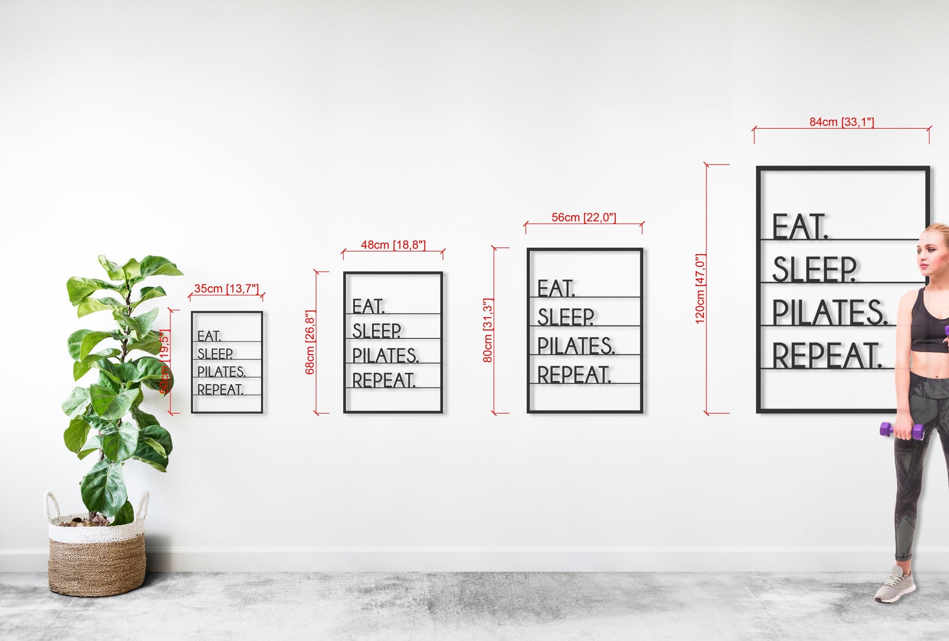 Pilates Decor, Pilates Studio Metal Wall Art, Eat Sleep Pilates Repeat, Metal Pilates Sign - BlackIvyCraft