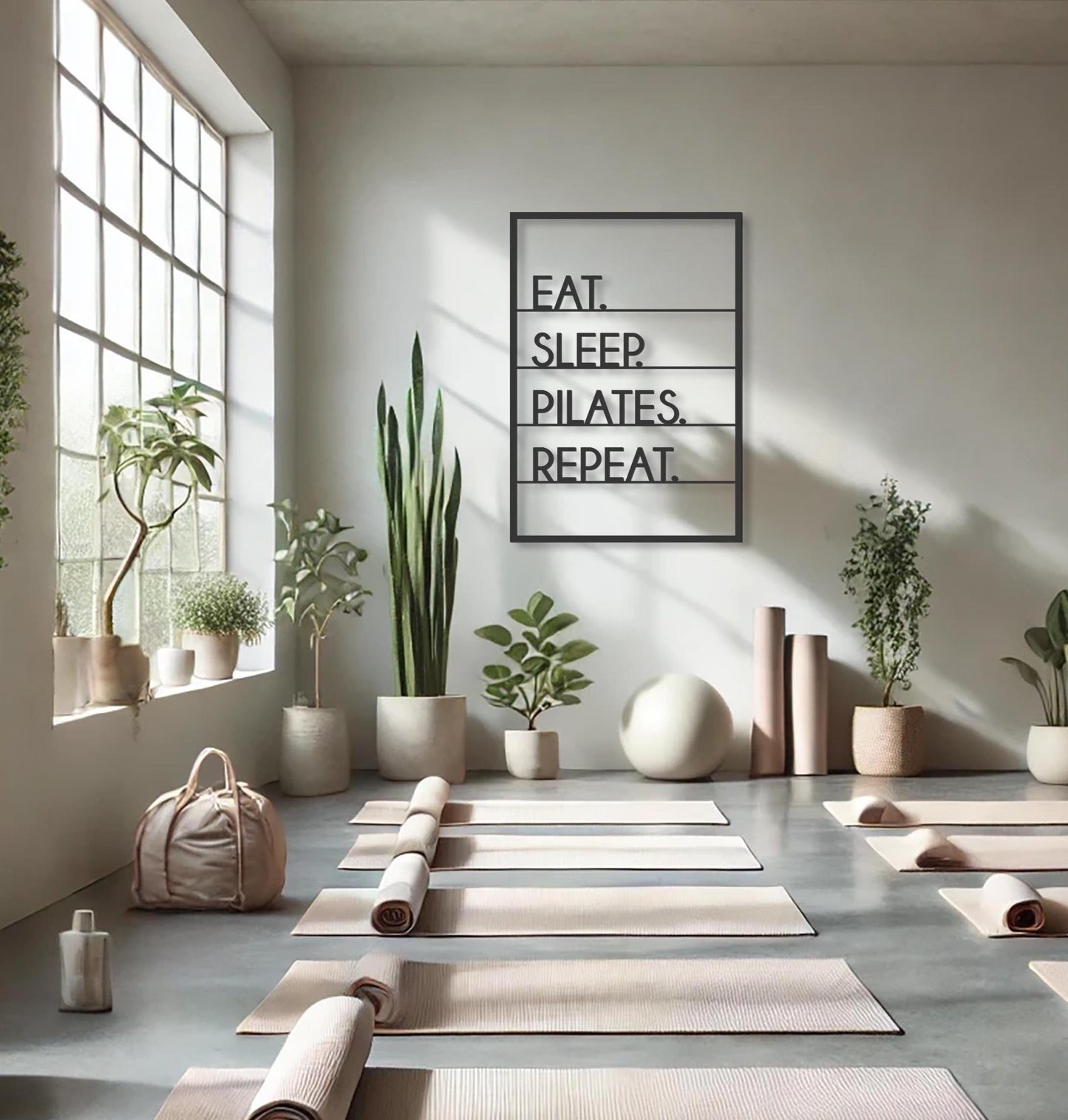Pilates Decor, Pilates Studio Metal Wall Art, Eat Sleep Pilates Repeat, Metal Pilates Sign - BlackIvyCraft