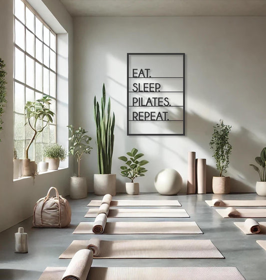 Pilates Decor, Pilates Studio Metal Wall Art, Eat Sleep Pilates Repeat, Metal Pilates Sign - BlackIvyCraft