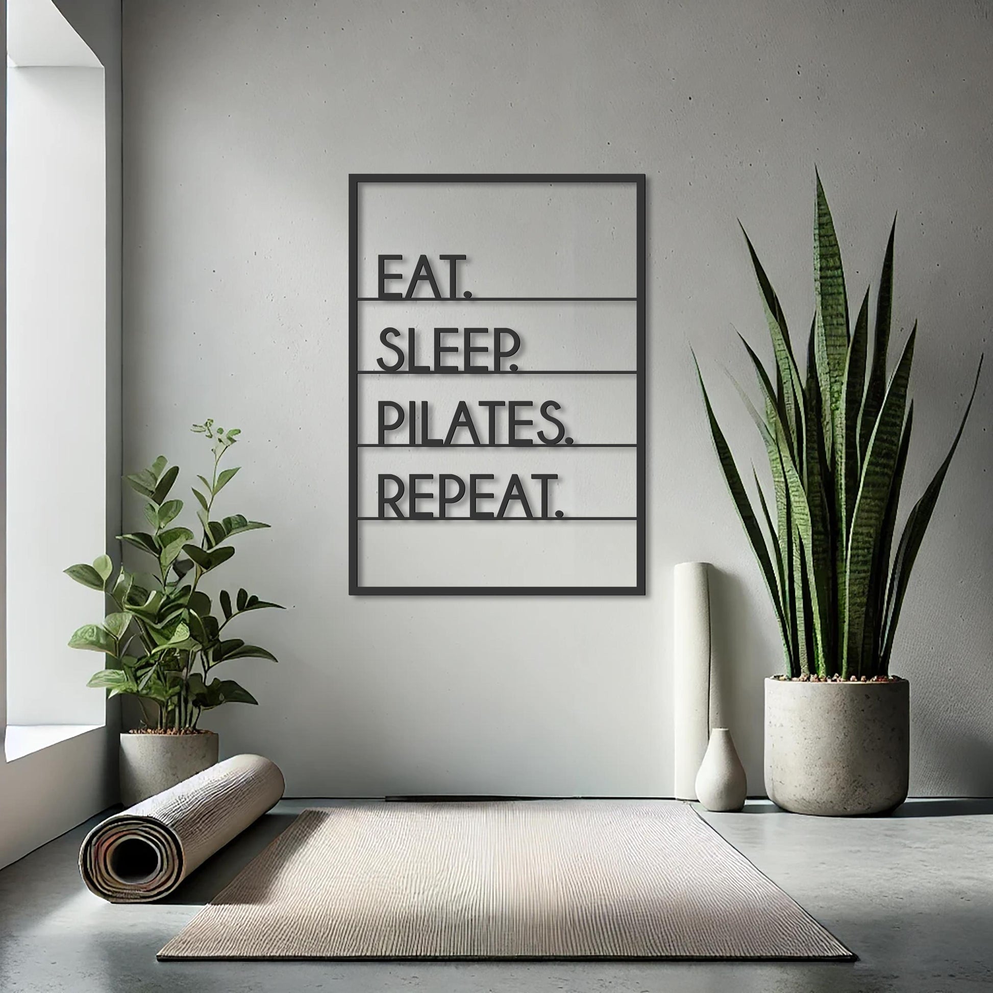 Pilates Decor, Pilates Studio Metal Wall Art, Eat Sleep Pilates Repeat, Metal Pilates Sign - BlackIvyCraft
