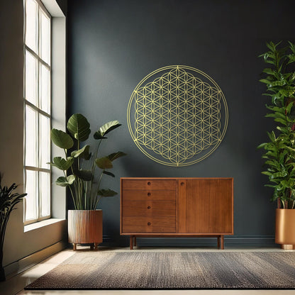 Flower of Life Metal Art, Sacred Geometry Wall Decor, Spiritual Wall Art, Gold Wall Decor, Yoga Studio Decor - BlackIvyCraft