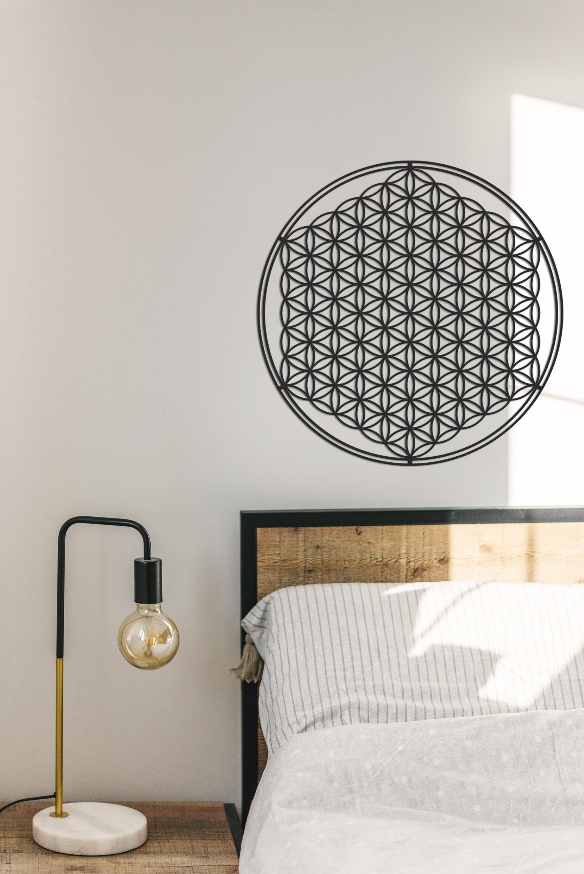 Flower of Life Metal Art, Sacred Geometry Wall Decor, Spiritual Wall Art, Gold Wall Decor, Yoga Studio Decor - BlackIvyCraft