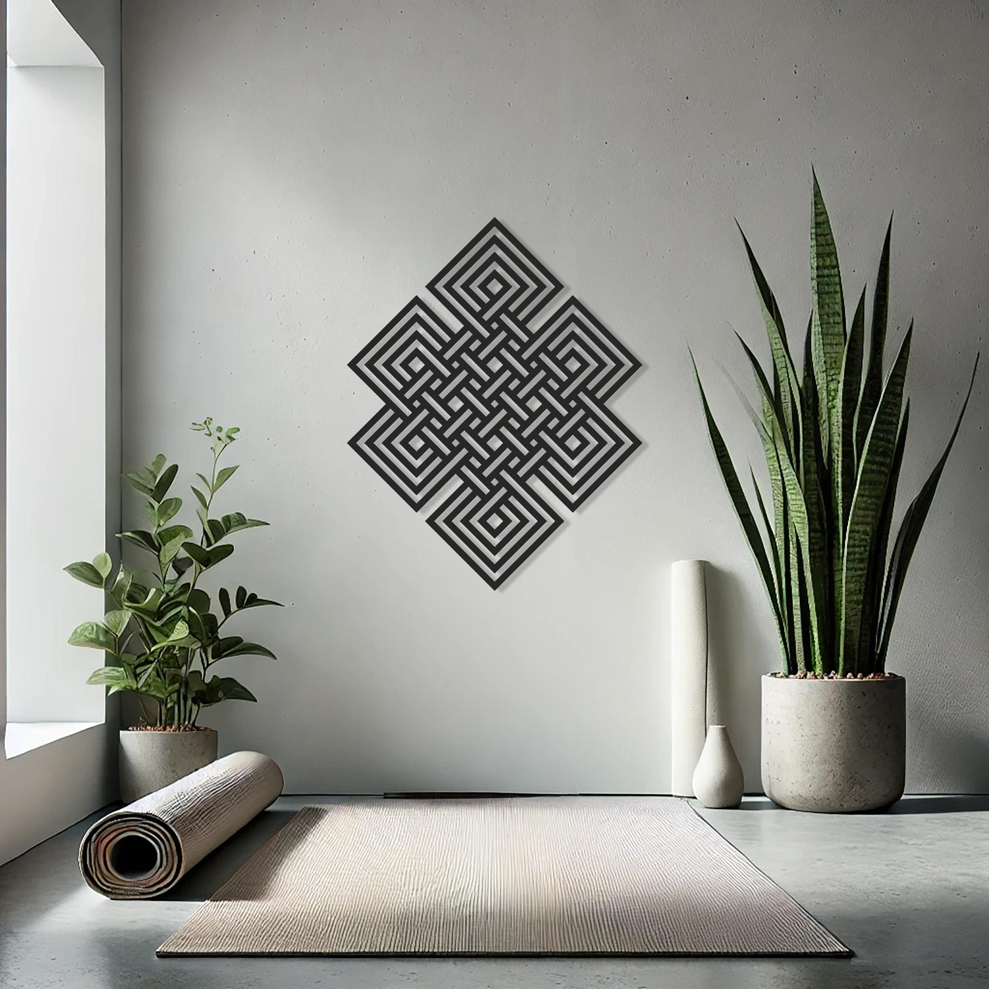 Endless Knot Metal Wall Art, Gold Sacred Geometry Art, Buddhism Decor, Shrivasta Amulet Decor, Luxury Art, Tibetan Knot Decor - BlackIvyCraft