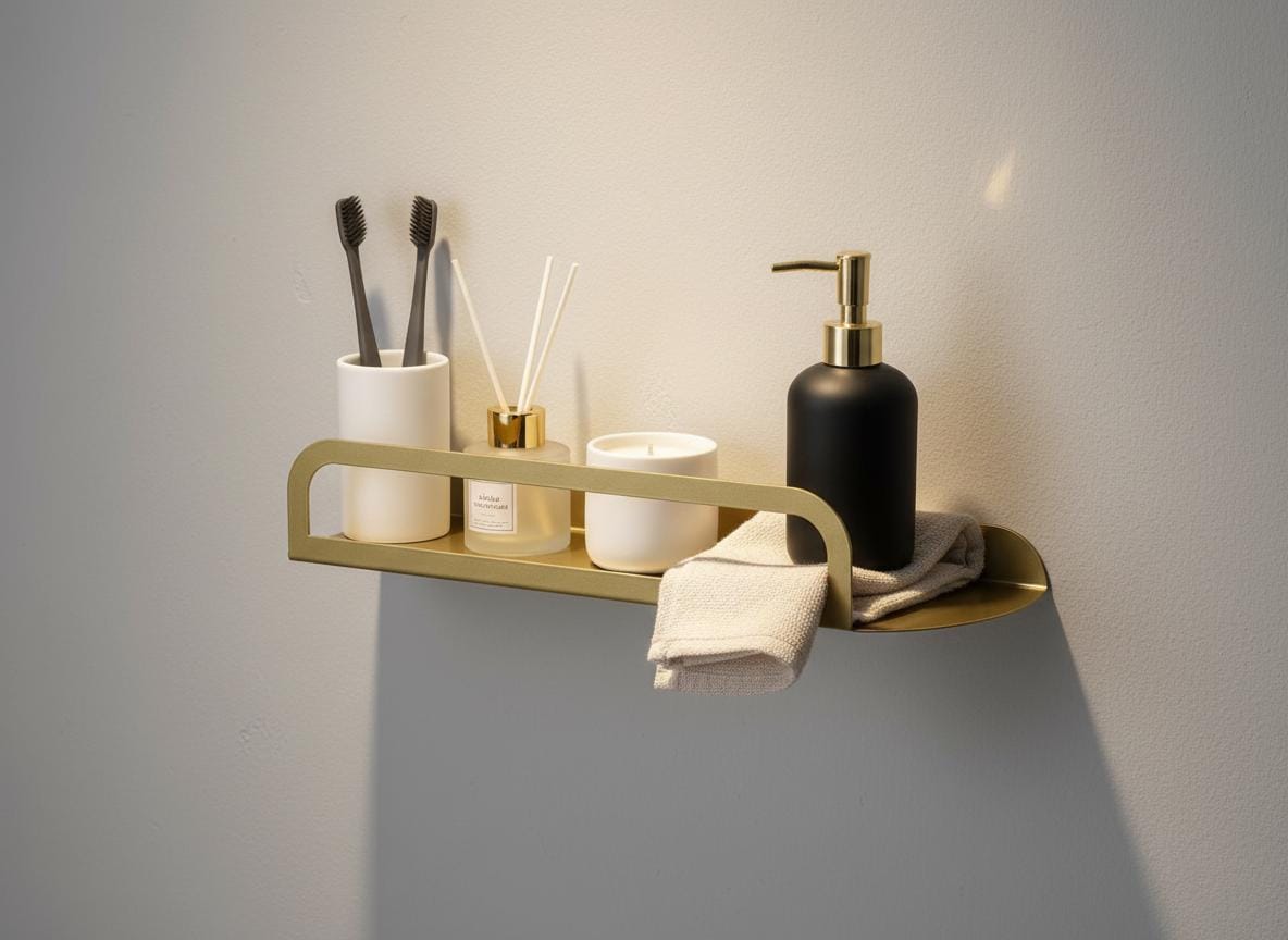 Minimal Bathroom Shelf, Modern Metal Wall Shelf - BlackIvyCraft