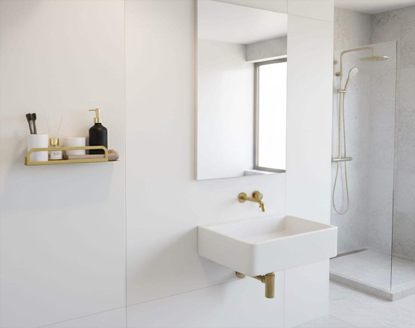 Minimal Bathroom Shelf, Modern Metal Wall Shelf - BlackIvyCraft