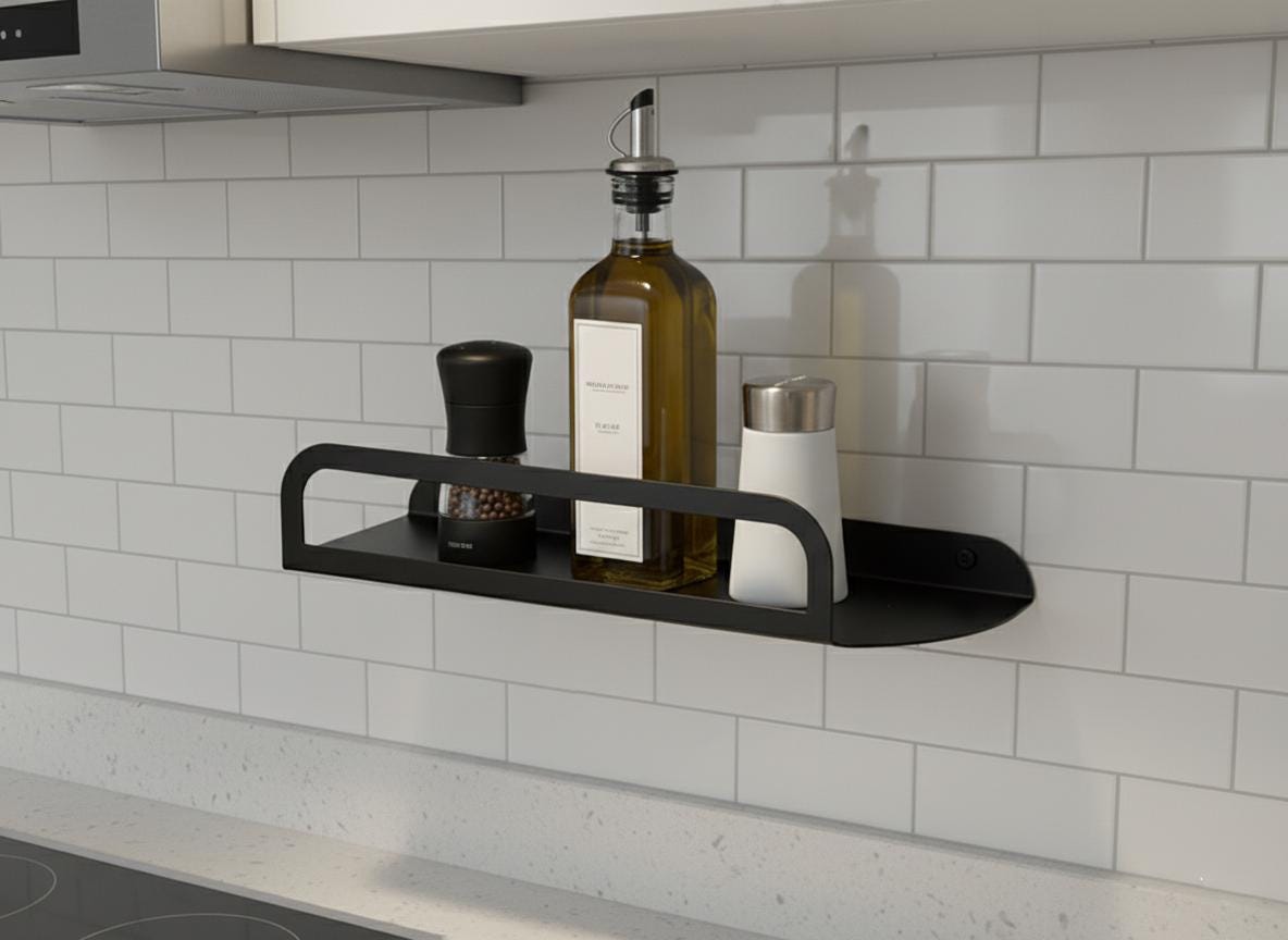 Minimal Bathroom Shelf, Modern Metal Wall Shelf - BlackIvyCraft
