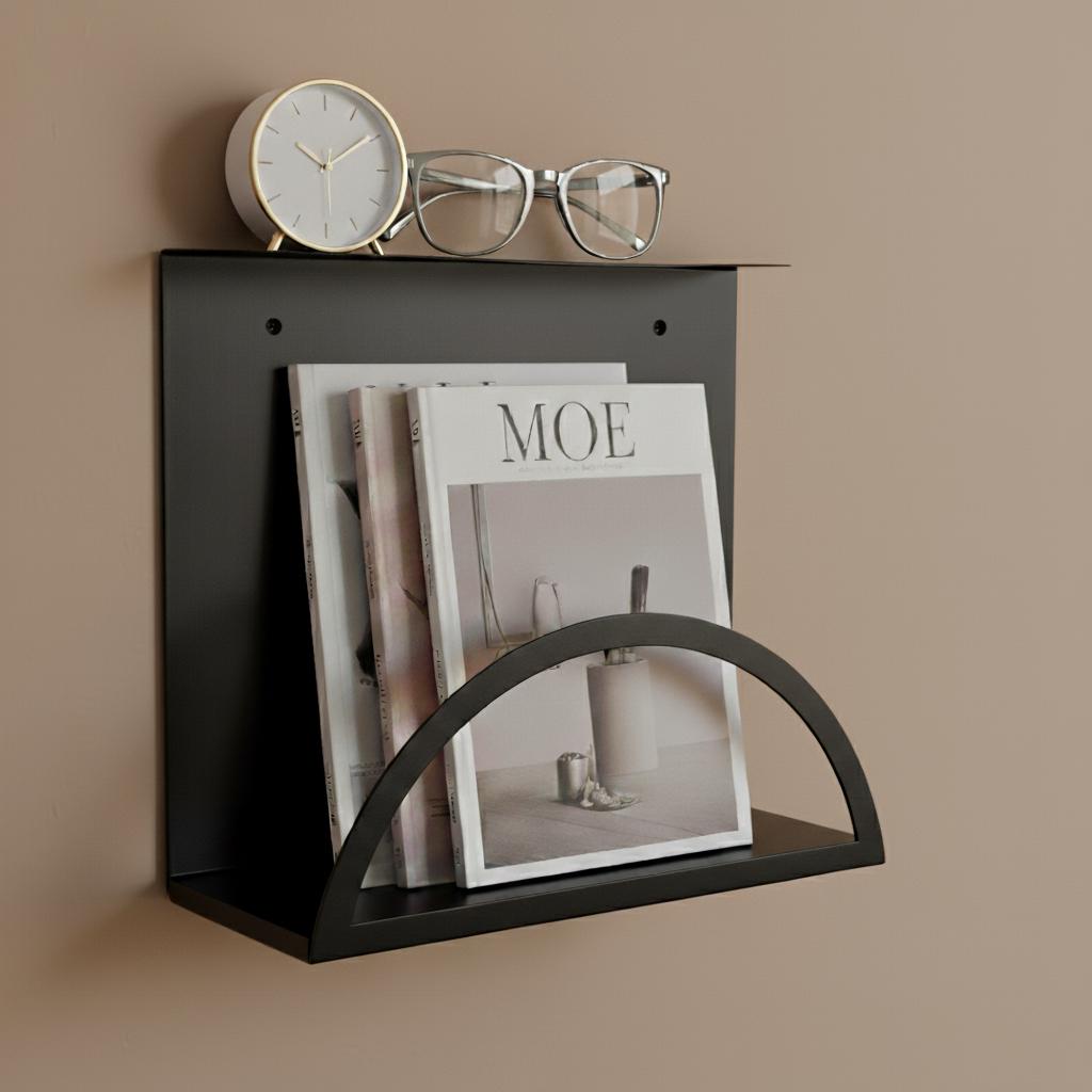 Gold Floating Bedside Table, Wall-Mounted Shelf & Magazine Holder - BlackIvyCraft