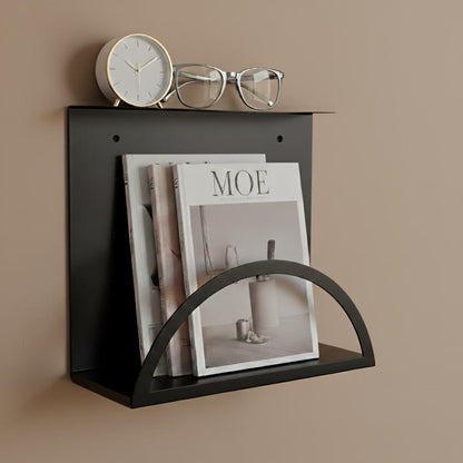 Gold Floating Bedside Table, Wall-Mounted Shelf & Magazine Holder - BlackIvyCraft