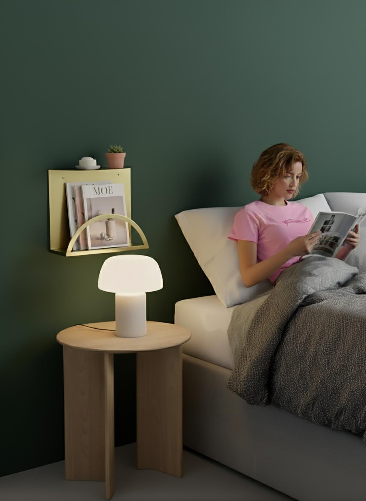 Gold Floating Bedside Table, Wall-Mounted Shelf & Magazine Holder - BlackIvyCraft