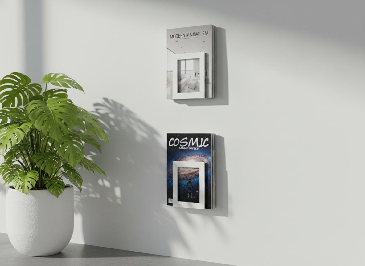 Metal Wall Mount Magazine Holder, Modern Bookshelf, Vinyl Record Storage, Brochure Display Rack - BlackIvyCraft