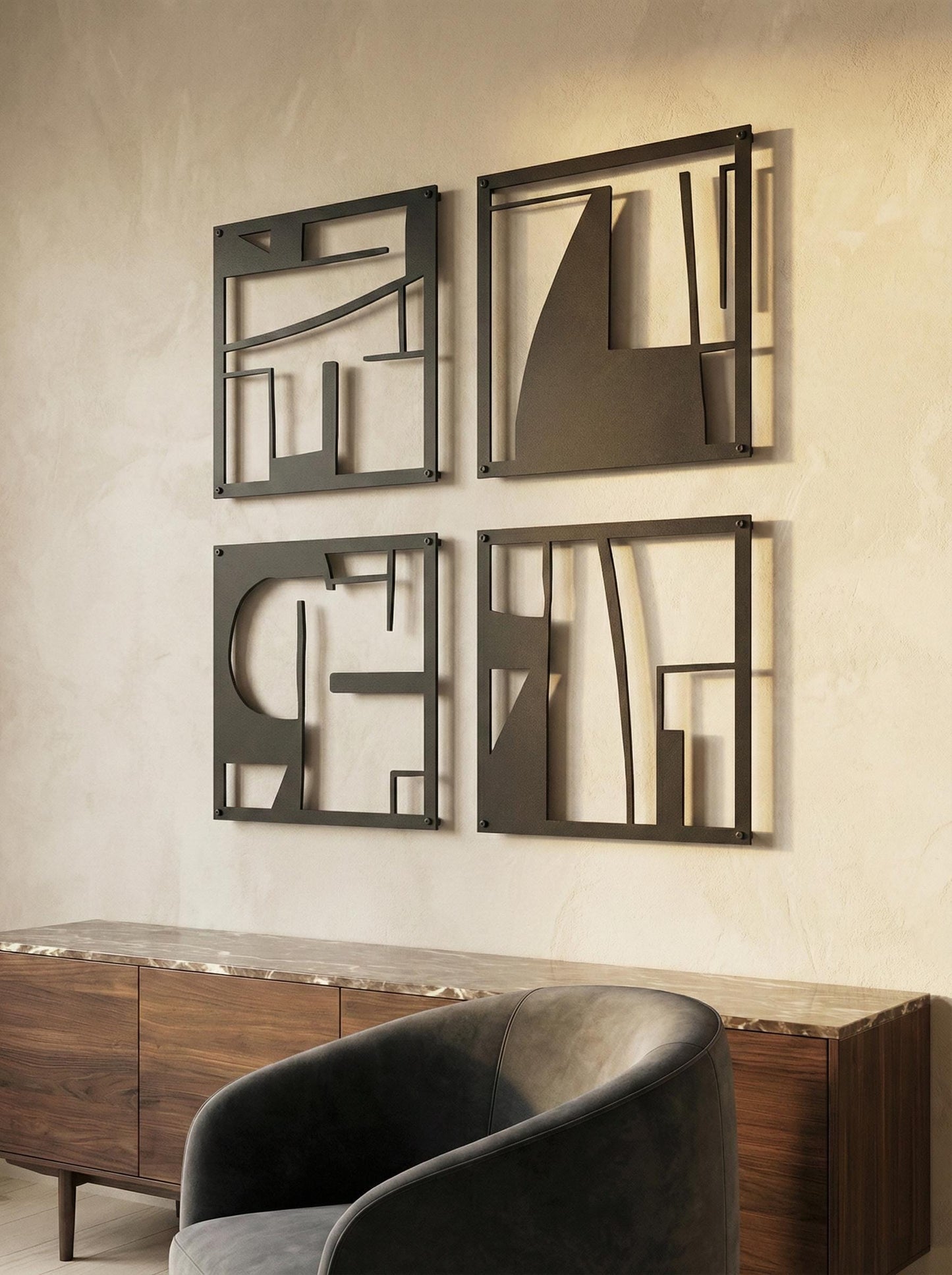 Luxury Abstract Metal Wall Art Set - Modern Decor for Hotel Lobbies, Offices & High-End Interiors - BlackIvyCraft