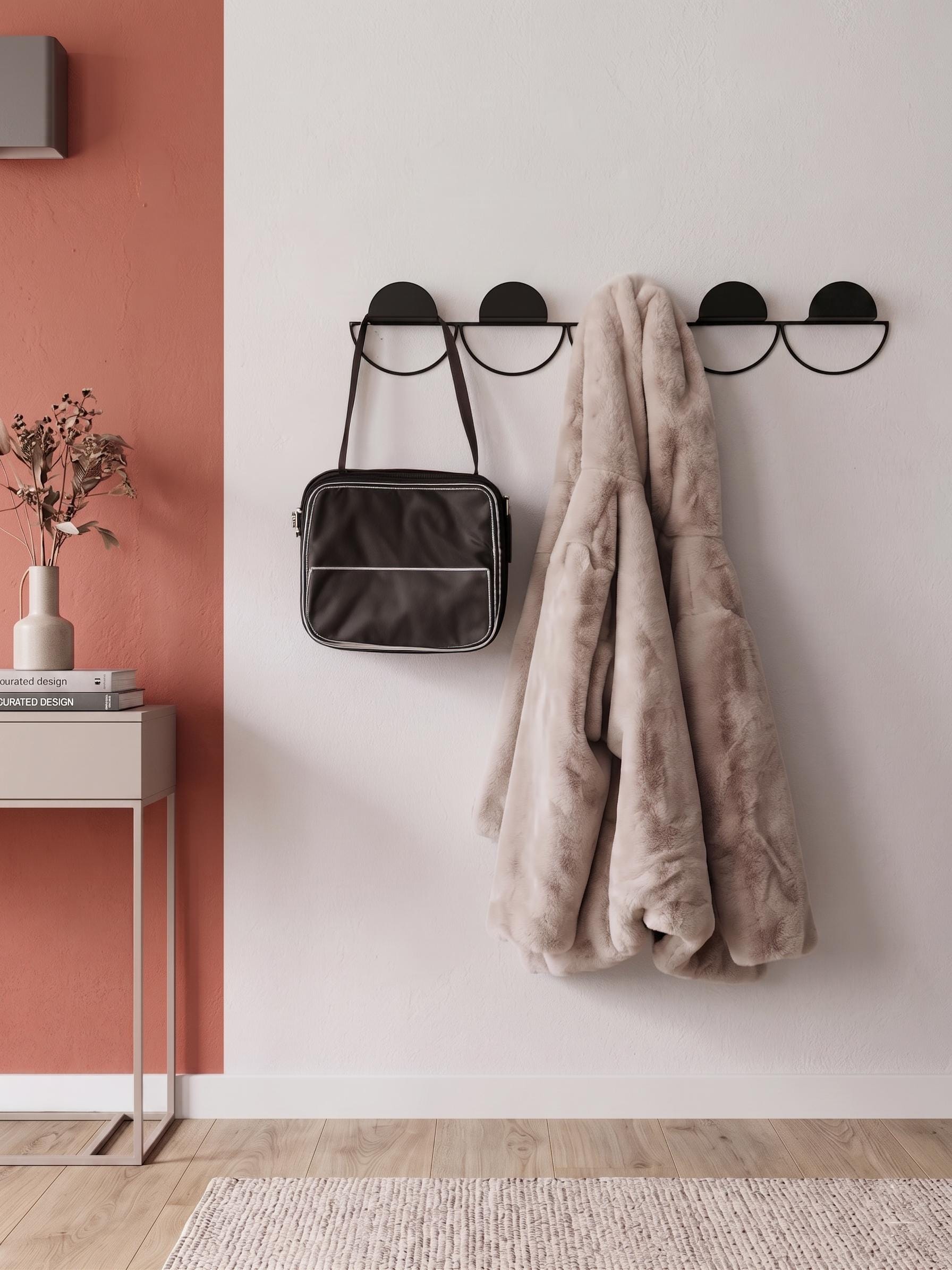 Modern Metal Wall Rack: Minimal Gold Coat Hooks, Accessory Rack - BlackIvyCraft