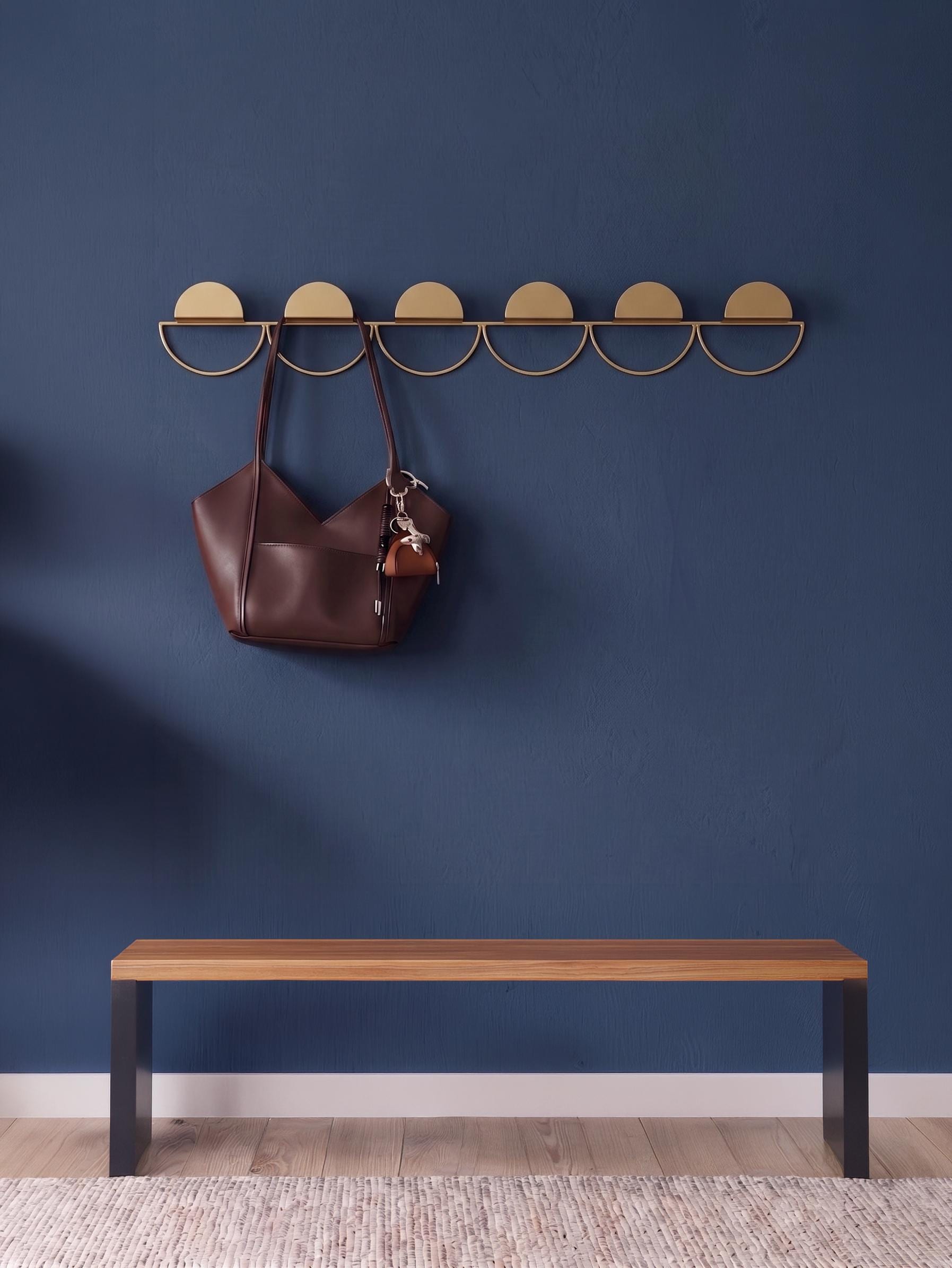 Modern Metal Wall Rack: Minimal Gold Coat Hooks, Accessory Rack - BlackIvyCraft