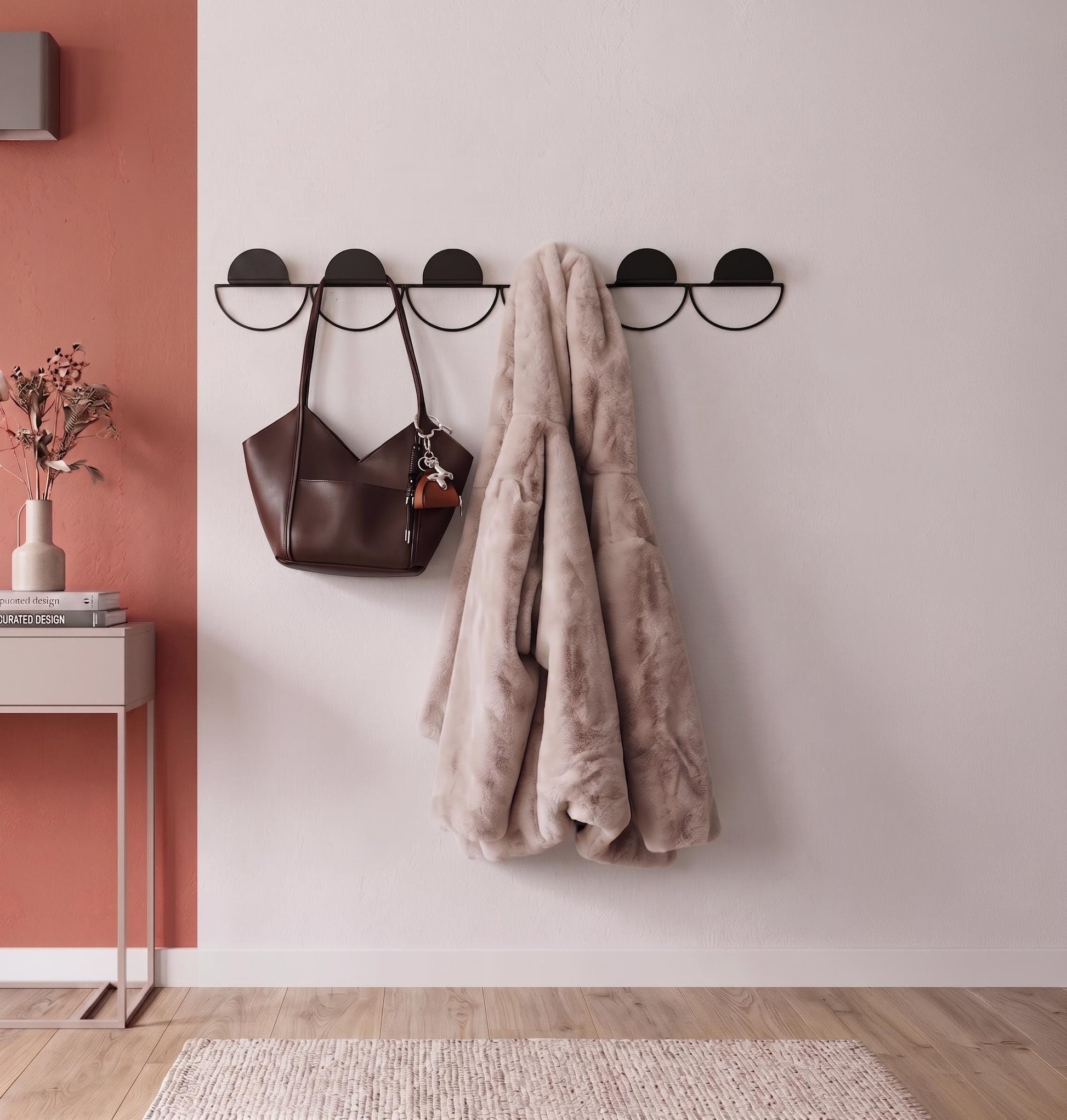 Modern Metal Wall Rack: Minimal Gold Coat Hooks, Accessory Rack - BlackIvyCraft