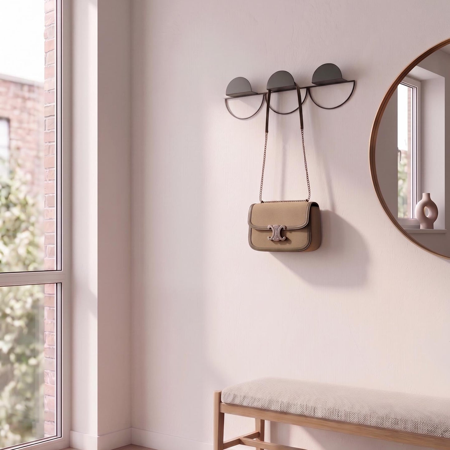 Modern Metal Wall Rack: Minimal Gold Coat Hooks, Accessory Rack - BlackIvyCraft