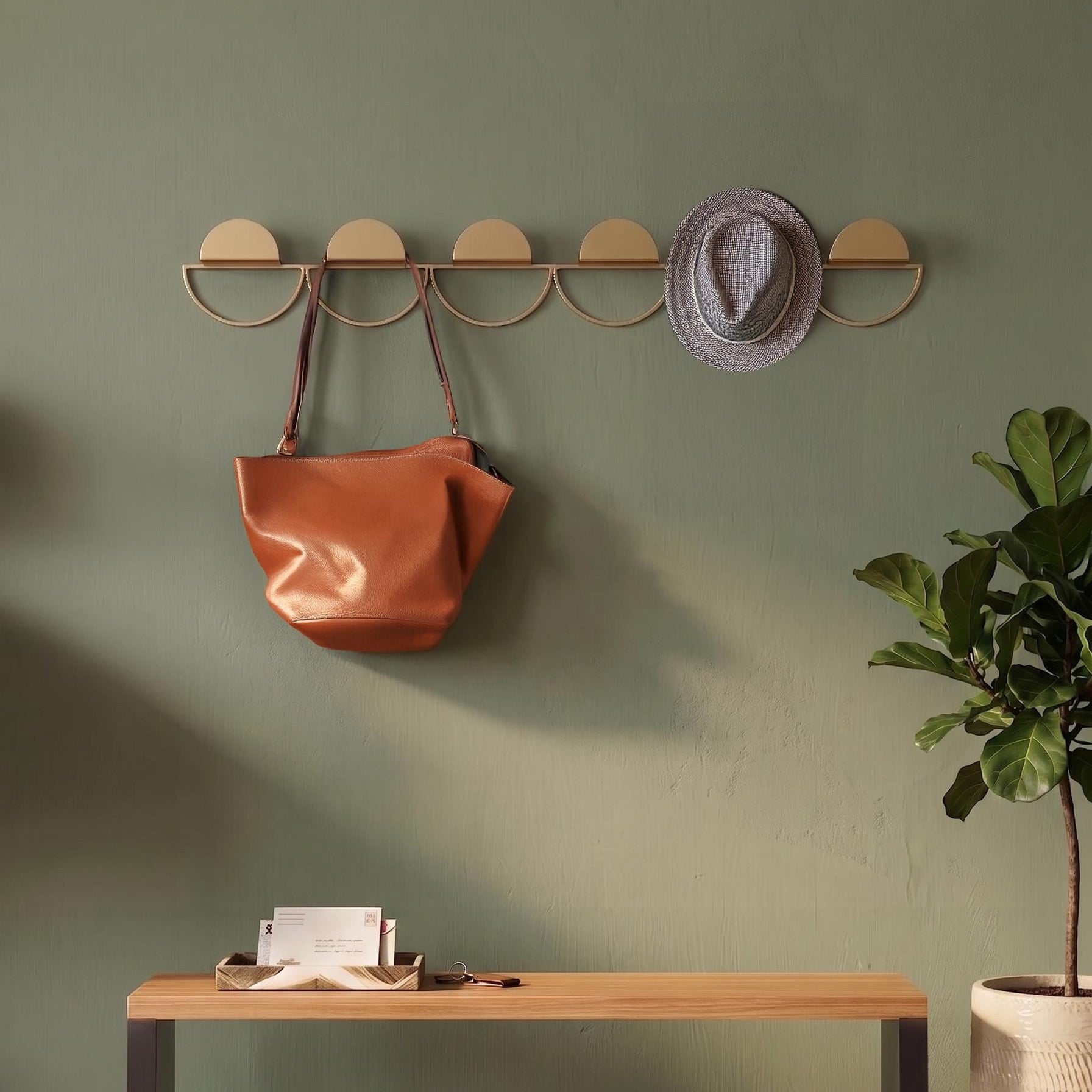 Modern Metal Wall Rack: Minimal Gold Coat Hooks, Accessory Rack - BlackIvyCraft