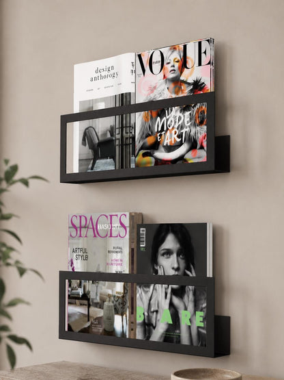 Minimalist Wall-Mounted Magazine Rack – Metal Bookshelf, Vinyl Display Shelf - BlackIvyCraft
