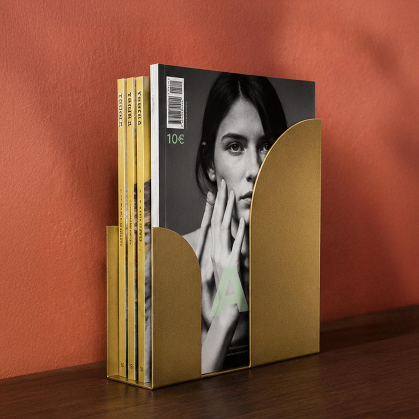 Freestanding Metal Magazine Holder, Gold Tabletop Brochure Holder, Modern Desktop Organizer, Countertop Catalog Display for Office and Home - BlackIvyCraft