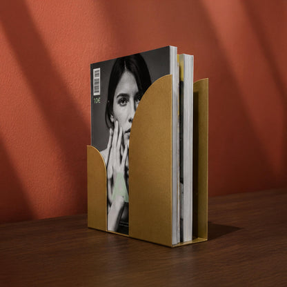 Freestanding Metal Magazine Holder, Gold Tabletop Brochure Holder, Modern Desktop Organizer, Countertop Catalog Display for Office and Home - BlackIvyCraft
