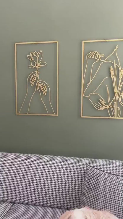 Gold Female Wall Decor Set, Minimal Living Room Decor, Female Body Art, Above Bed Decor, Unique Home Decor