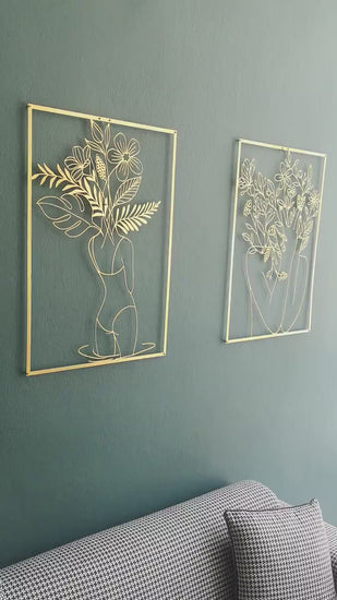 Gold Metal Wall Art Set, Naked Woman Body Art, Floral Woman Wall Decor, Living Room Wall Decor, Large Wall Decor Set, Above Bed Decor