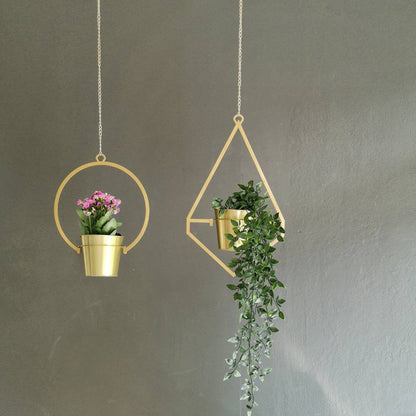 Gold Geometric Metal Planter Set - BlackIvyCrafts