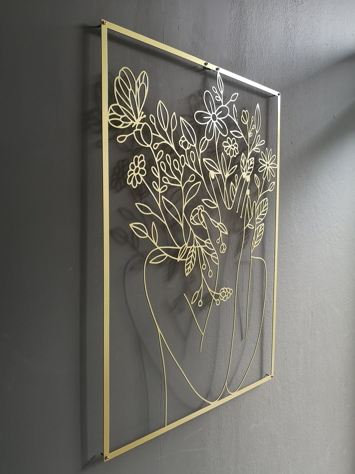Woman With Flowers Gold Wall Art - BlackIvyCrafts