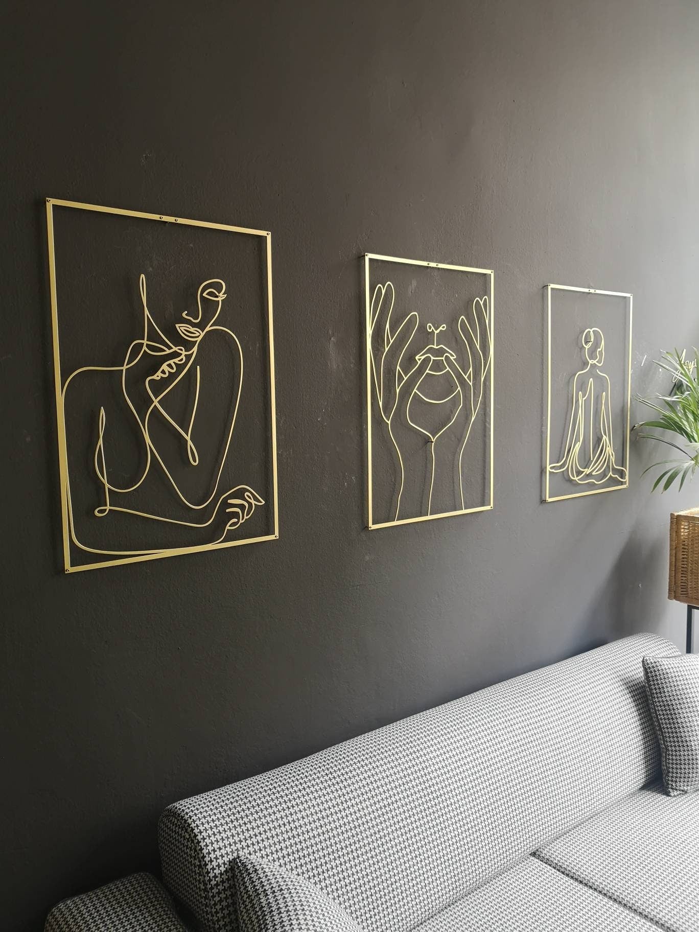 Gold Wall Decor Set, Modern Woman Art, Large Wall Decor, Hands on Face, Woman Back, Minimal Living Room Decor, Unique Wall Decor - BlackIvyCraft