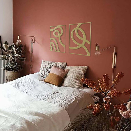 Minimalist Large Wall Art, Gold Wall Decor Set, Above Bed Decor, Modern Metal Sign, Unique Wall Decor, Mid-Century Modern