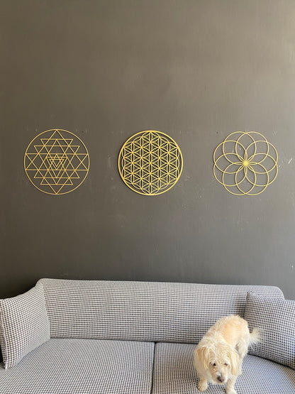 flower of life gold wall decor, gold metal wall art, sacred geometry set