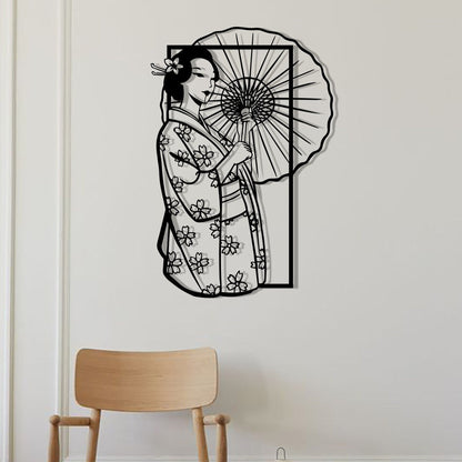 Geisha Metal Wall Art, Japanese Wall Decor, Elegant Metal Art, Above Bed Decor, Gift For Her