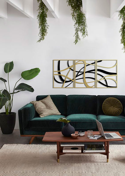 Large Abstract Metal Wall Decor, Black and Gold Wall Art, Elegant Modern Art, Large Abstract Design