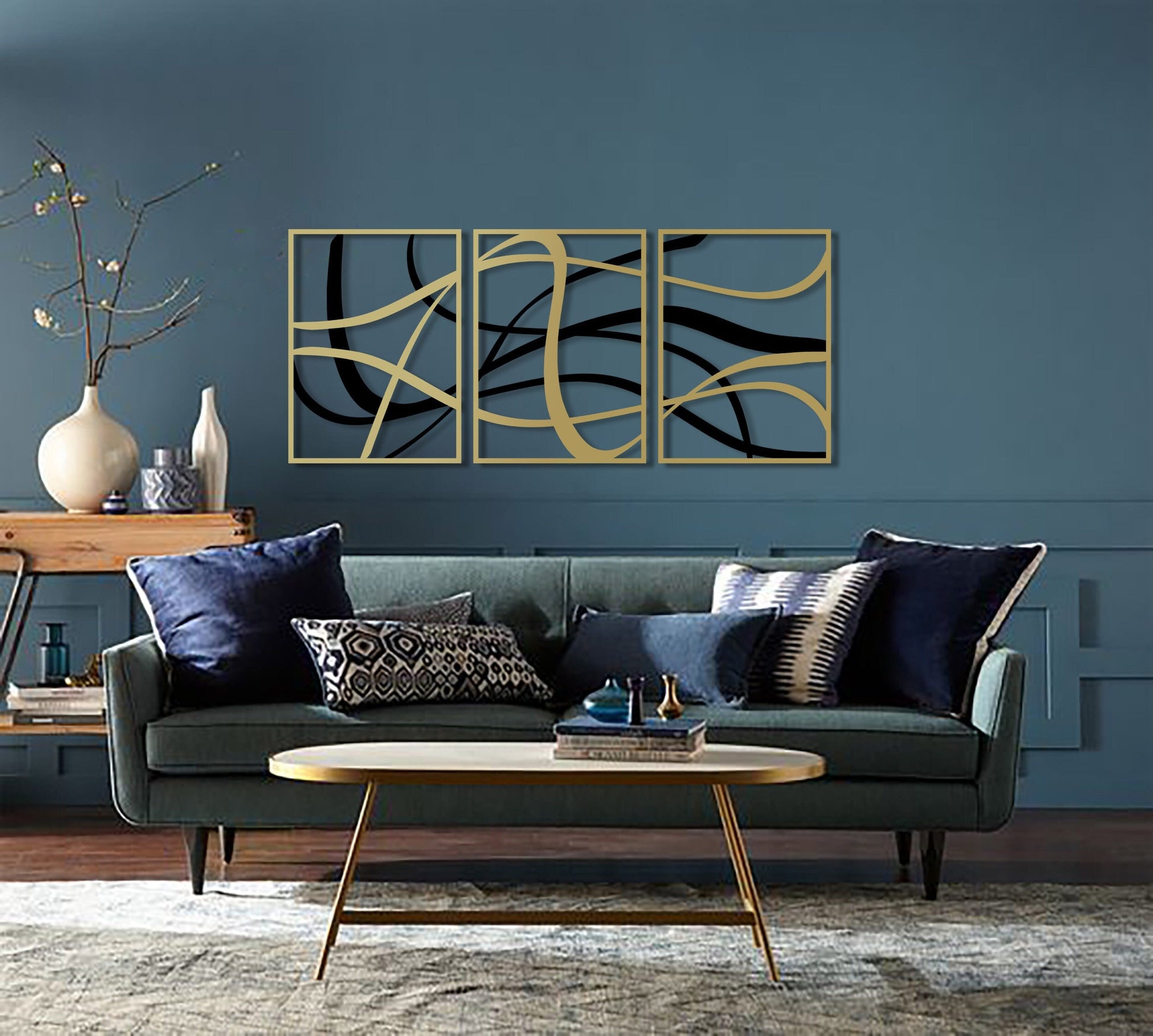Large Abstract Metal Wall Decor, Black and Gold Wall Art, Elegant Modern Art, Large Abstract Design