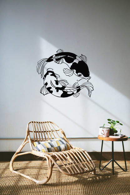 Yin Yang Koi Metal Wall Decor, Feng Shui Fish Art, Minimalist Line Art, Modern Home Decoration, Chinese Symbol, Housewarming Gift