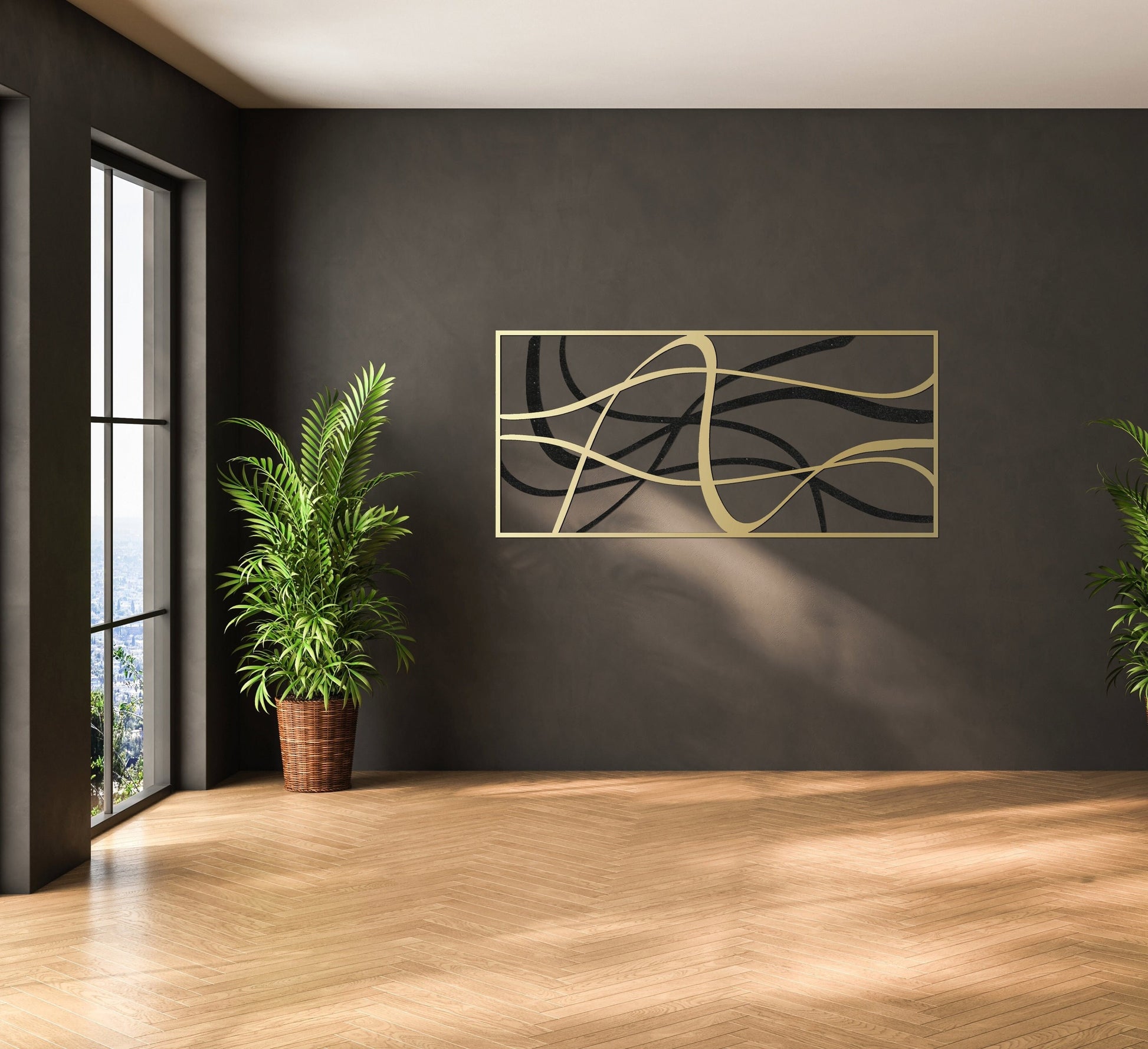 Oversize Abstract Metal Wall Art, Black and Gold Metal Decor, Modern Living Room, Large Home Gift