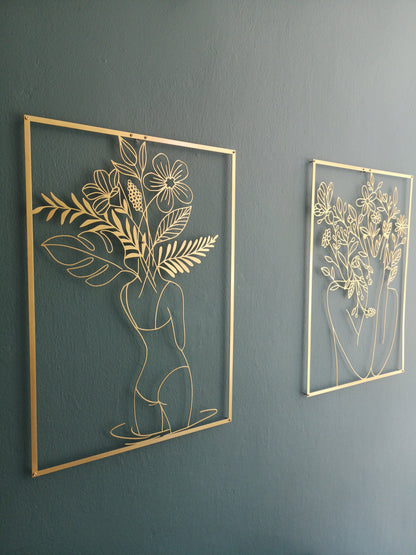 Custom Woman Metal Art, Gold Female Wall Art Set, Female Body Decor, Above Bed Decor - BlackIvyCraft